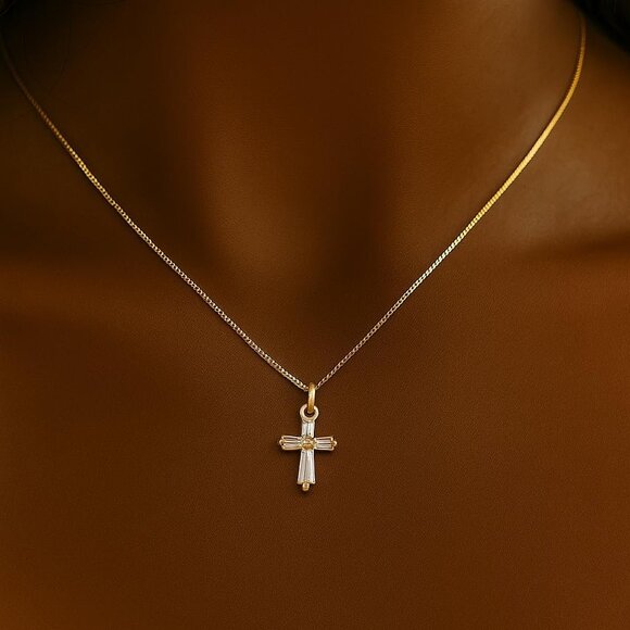 ⚡14K Gold Plated Cross Pendant Necklace for Women Elegant Copper Chain Gift - Picture 7 of 8